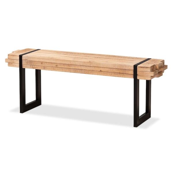 Baxton Studio Henson Rustic and Industrial Natural Brown Finished Wood and Black Finished Metal Bench 179-11407-Zoro - main